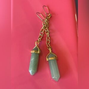 Jade and brass dangle earrings